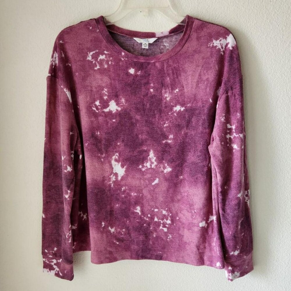 Women's pink & white tie dye long sleeve shirt Sz M Loungewear Comfy Outdoors